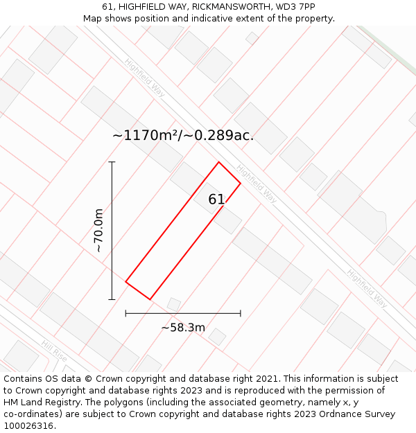 61, HIGHFIELD WAY, RICKMANSWORTH, WD3 7PP: Plot and title map