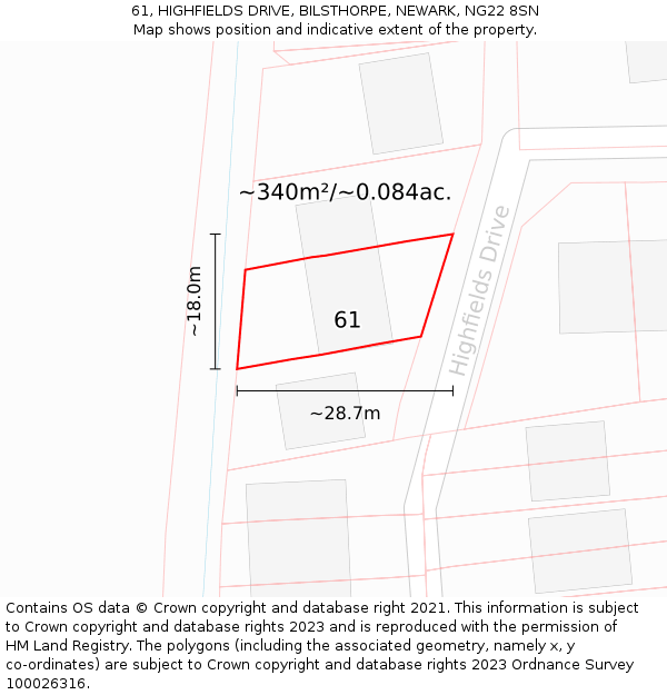 61, HIGHFIELDS DRIVE, BILSTHORPE, NEWARK, NG22 8SN: Plot and title map