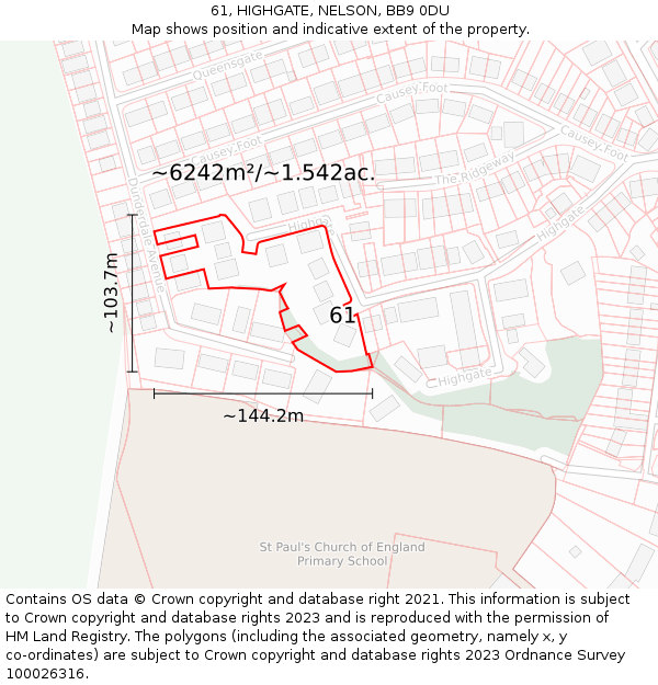 61, HIGHGATE, NELSON, BB9 0DU: Plot and title map