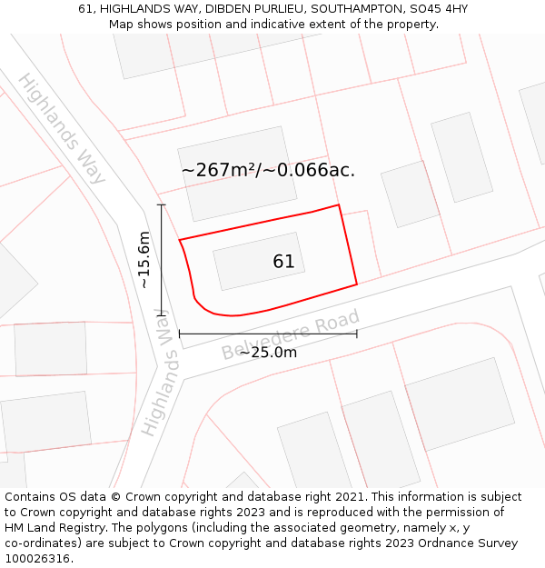 61, HIGHLANDS WAY, DIBDEN PURLIEU, SOUTHAMPTON, SO45 4HY: Plot and title map