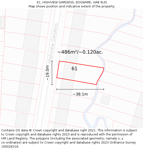 61, HIGHVIEW GARDENS, EDGWARE, HA8 9UD: Plot and title map