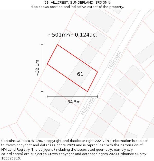 61, HILLCREST, SUNDERLAND, SR3 3NN: Plot and title map