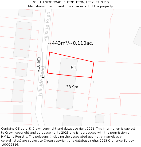 61, HILLSIDE ROAD, CHEDDLETON, LEEK, ST13 7JQ: Plot and title map