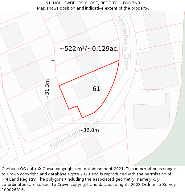 61, HOLLOWFIELDS CLOSE, REDDITCH, B98 7NR: Plot and title map