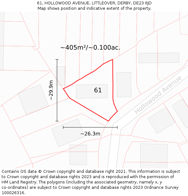 61, HOLLOWOOD AVENUE, LITTLEOVER, DERBY, DE23 6JD: Plot and title map