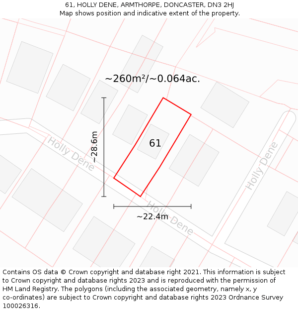 61, HOLLY DENE, ARMTHORPE, DONCASTER, DN3 2HJ: Plot and title map