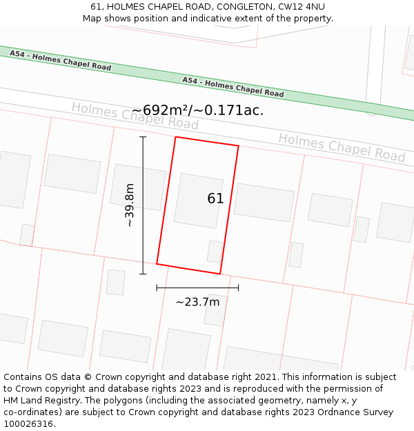 61, HOLMES CHAPEL ROAD, CONGLETON, CW12 4NU: Plot and title map