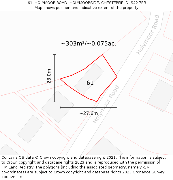 61, HOLYMOOR ROAD, HOLYMOORSIDE, CHESTERFIELD, S42 7EB: Plot and title map