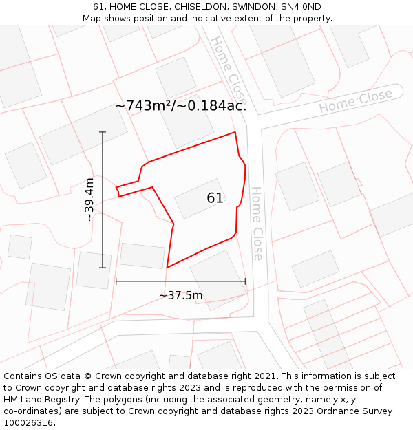 61, HOME CLOSE, CHISELDON, SWINDON, SN4 0ND: Plot and title map