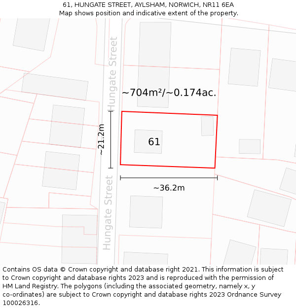 61, HUNGATE STREET, AYLSHAM, NORWICH, NR11 6EA: Plot and title map