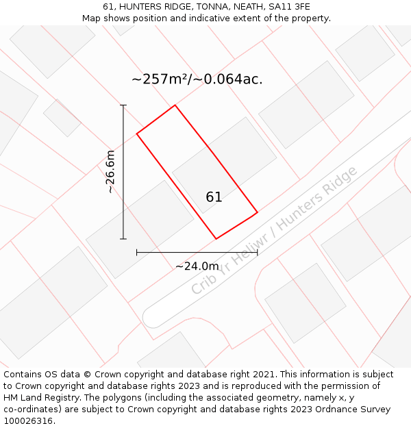 61, HUNTERS RIDGE, TONNA, NEATH, SA11 3FE: Plot and title map