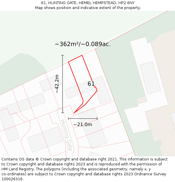 61, HUNTING GATE, HEMEL HEMPSTEAD, HP2 6NY: Plot and title map