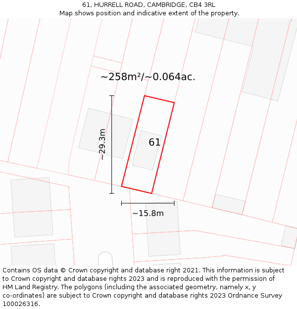 61, HURRELL ROAD, CAMBRIDGE, CB4 3RL: Plot and title map