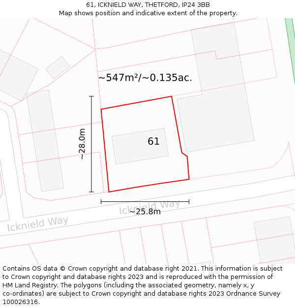 61, ICKNIELD WAY, THETFORD, IP24 3BB: Plot and title map