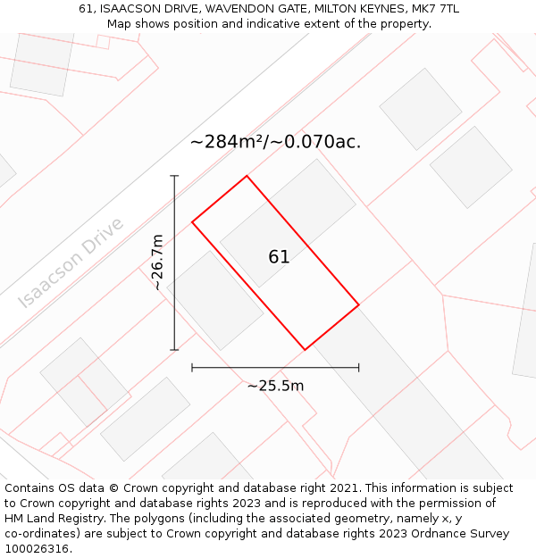61, ISAACSON DRIVE, WAVENDON GATE, MILTON KEYNES, MK7 7TL: Plot and title map