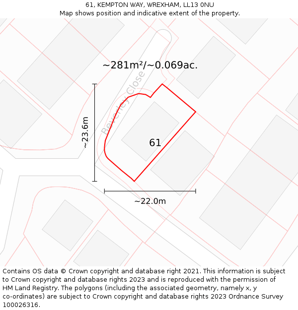 61, KEMPTON WAY, WREXHAM, LL13 0NU: Plot and title map