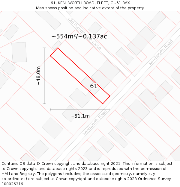 61, KENILWORTH ROAD, FLEET, GU51 3AX: Plot and title map