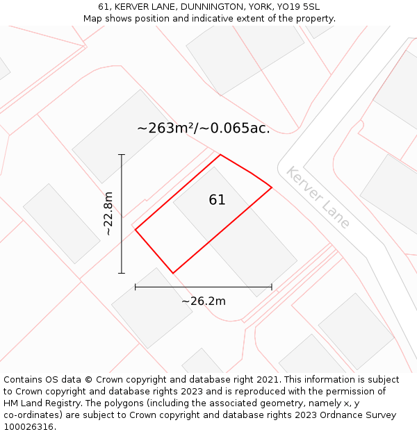 61, KERVER LANE, DUNNINGTON, YORK, YO19 5SL: Plot and title map