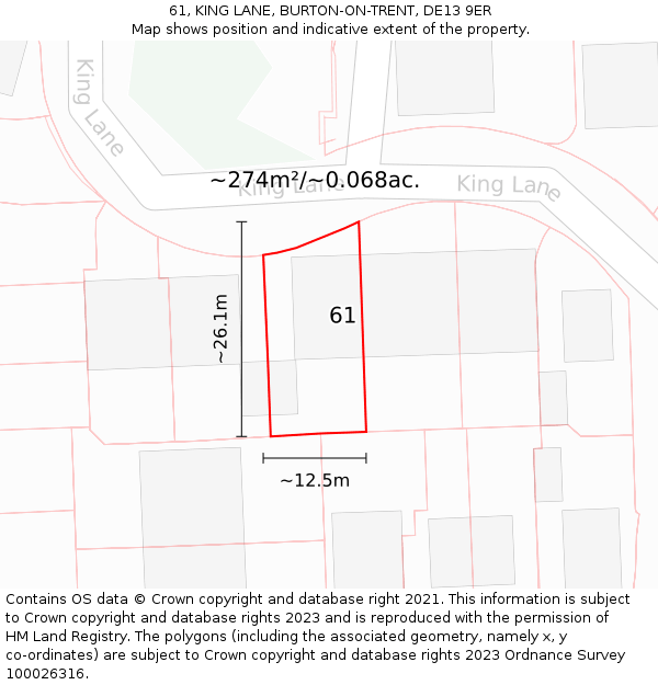 61, KING LANE, BURTON-ON-TRENT, DE13 9ER: Plot and title map