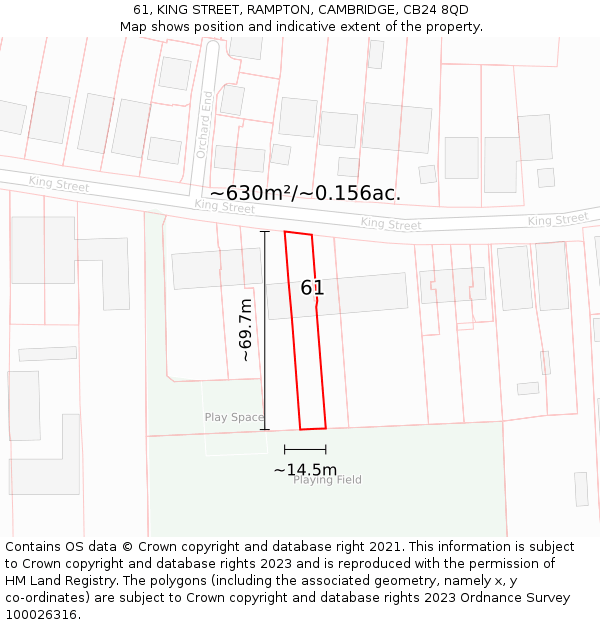 61, KING STREET, RAMPTON, CAMBRIDGE, CB24 8QD: Plot and title map