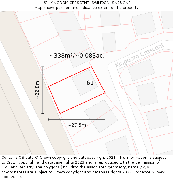 61, KINGDOM CRESCENT, SWINDON, SN25 2NF: Plot and title map