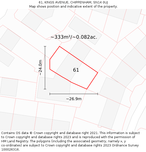 61, KINGS AVENUE, CHIPPENHAM, SN14 0UJ: Plot and title map