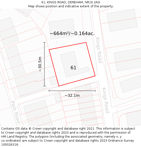 61, KINGS ROAD, DEREHAM, NR19 2AG: Plot and title map
