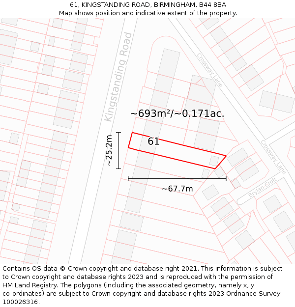 61, KINGSTANDING ROAD, BIRMINGHAM, B44 8BA: Plot and title map