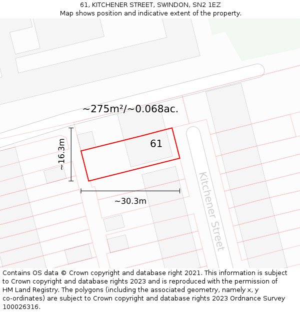 61, KITCHENER STREET, SWINDON, SN2 1EZ: Plot and title map
