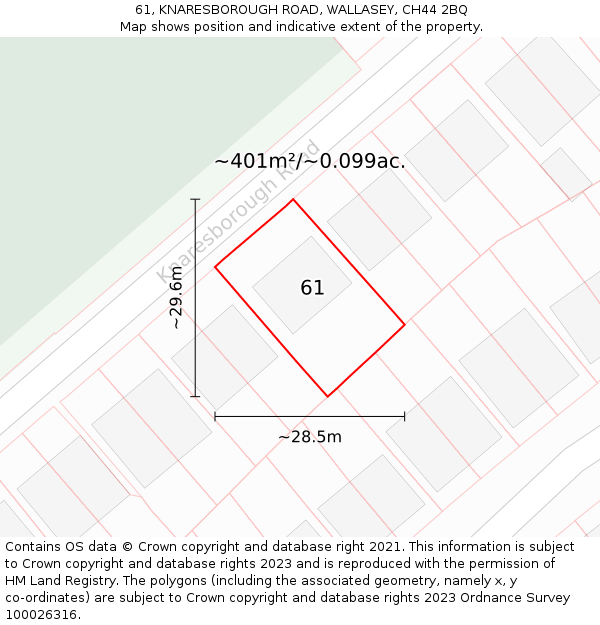 61, KNARESBOROUGH ROAD, WALLASEY, CH44 2BQ: Plot and title map