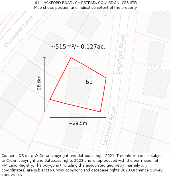 61, LACKFORD ROAD, CHIPSTEAD, COULSDON, CR5 3TB: Plot and title map