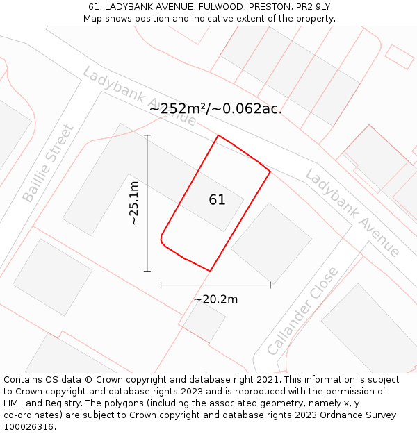 61, LADYBANK AVENUE, FULWOOD, PRESTON, PR2 9LY: Plot and title map