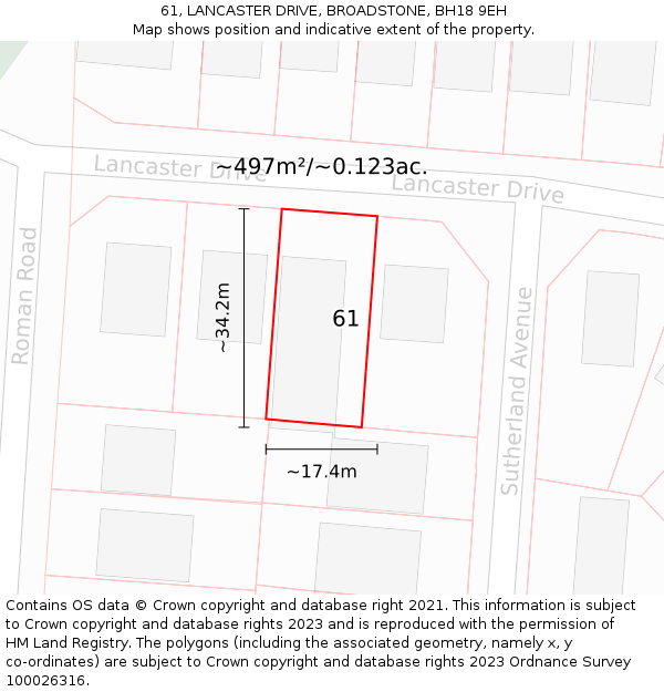 61, LANCASTER DRIVE, BROADSTONE, BH18 9EH: Plot and title map