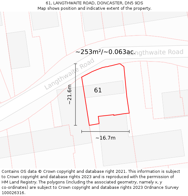 61, LANGTHWAITE ROAD, DONCASTER, DN5 9DS: Plot and title map