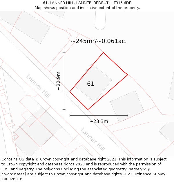 61, LANNER HILL, LANNER, REDRUTH, TR16 6DB: Plot and title map