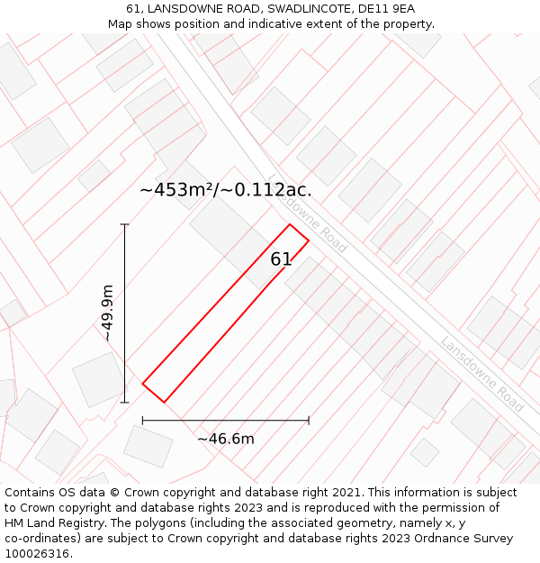 61, LANSDOWNE ROAD, SWADLINCOTE, DE11 9EA: Plot and title map
