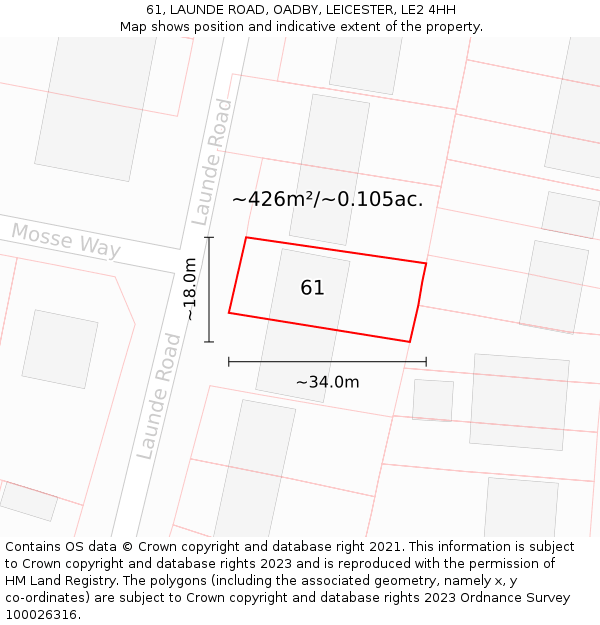61, LAUNDE ROAD, OADBY, LEICESTER, LE2 4HH: Plot and title map