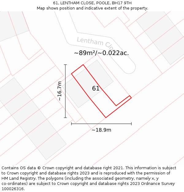 61, LENTHAM CLOSE, POOLE, BH17 9TH: Plot and title map