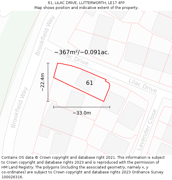 61, LILAC DRIVE, LUTTERWORTH, LE17 4FP: Plot and title map