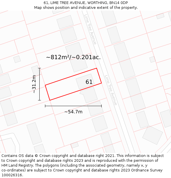 61, LIME TREE AVENUE, WORTHING, BN14 0DP: Plot and title map