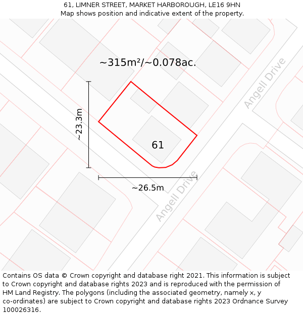 61, LIMNER STREET, MARKET HARBOROUGH, LE16 9HN: Plot and title map