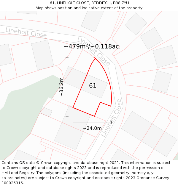 61, LINEHOLT CLOSE, REDDITCH, B98 7YU: Plot and title map
