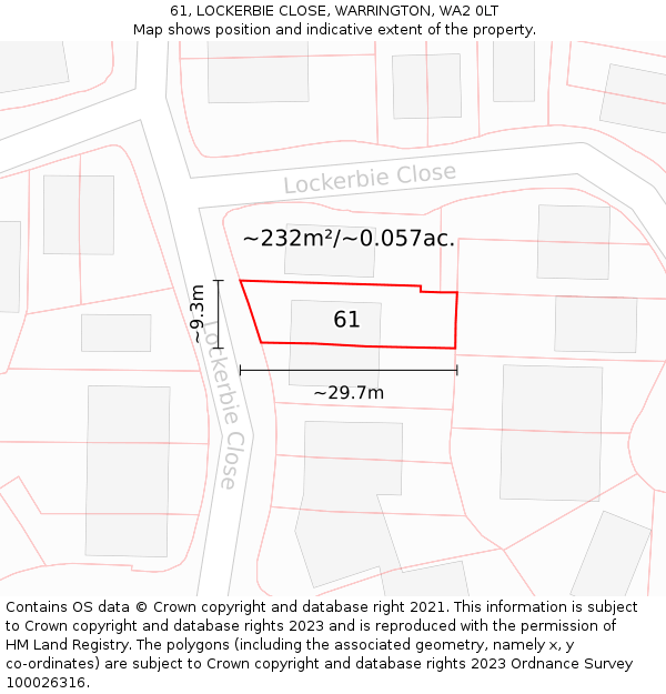 61, LOCKERBIE CLOSE, WARRINGTON, WA2 0LT: Plot and title map