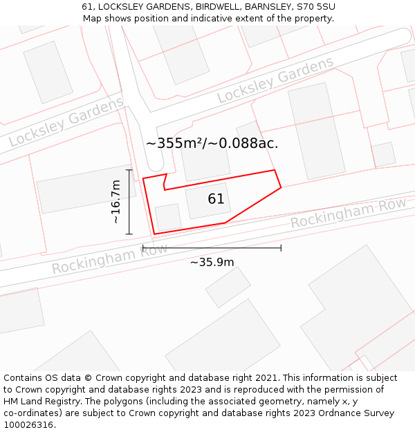 61, LOCKSLEY GARDENS, BIRDWELL, BARNSLEY, S70 5SU: Plot and title map