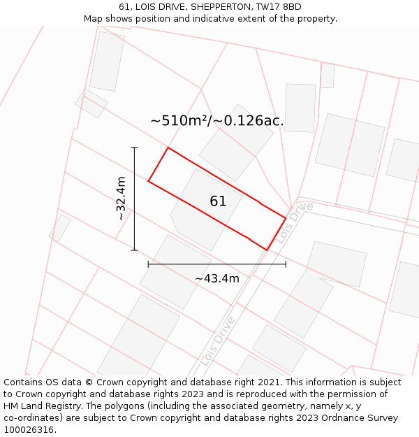 61, LOIS DRIVE, SHEPPERTON, TW17 8BD: Plot and title map