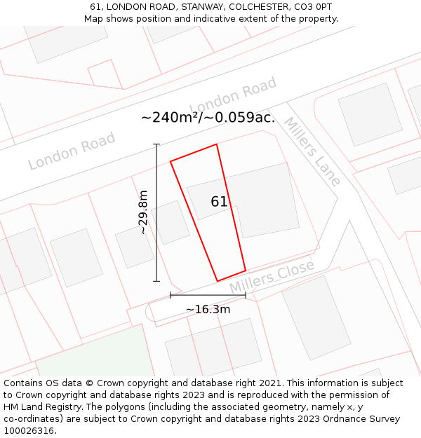 61, LONDON ROAD, STANWAY, COLCHESTER, CO3 0PT: Plot and title map