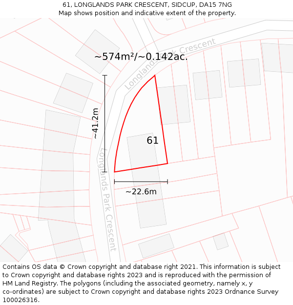61, LONGLANDS PARK CRESCENT, SIDCUP, DA15 7NG: Plot and title map