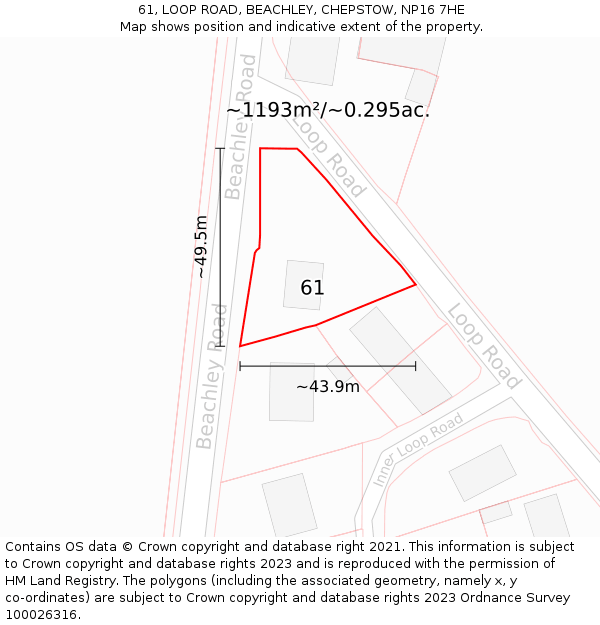 61, LOOP ROAD, BEACHLEY, CHEPSTOW, NP16 7HE: Plot and title map