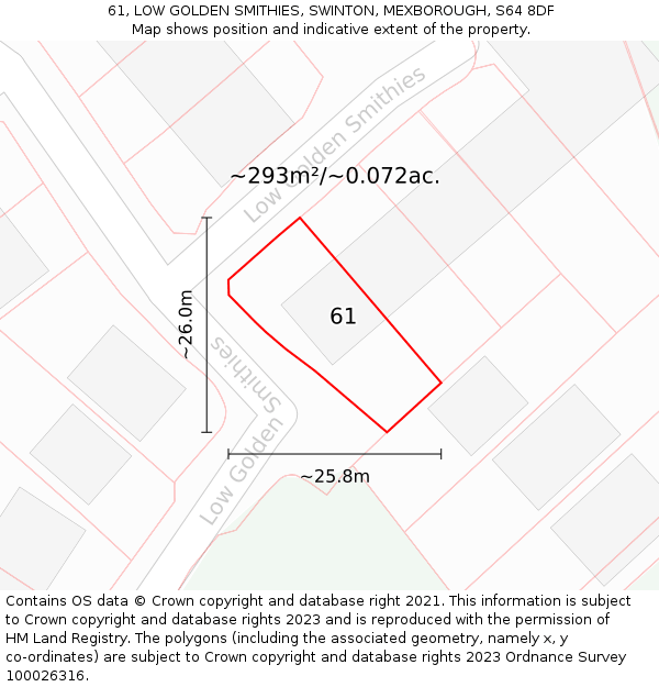 61, LOW GOLDEN SMITHIES, SWINTON, MEXBOROUGH, S64 8DF: Plot and title map