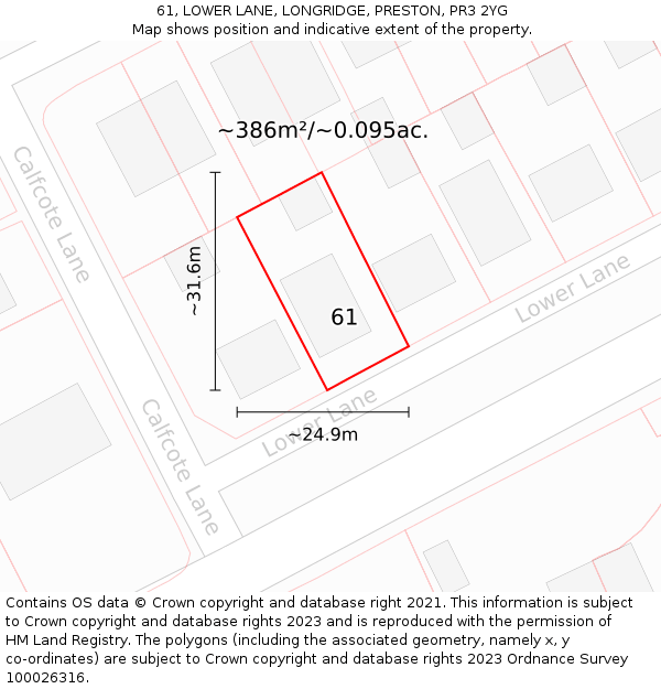 61, LOWER LANE, LONGRIDGE, PRESTON, PR3 2YG: Plot and title map
